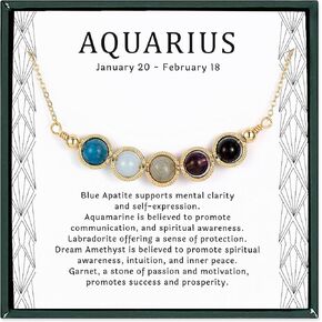 Zodiac Necklace for Women, Natural Healing Crystal Zodiac Necklace Gifts Handmade Gemstone Beads Choker Necklace for Women Spiritual Astrology Jewelry Birthday Gifts
