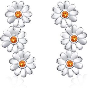 Daisy Flower Earrings, 925 Sterling Silver Studs Earrings Hypoallergenic for Sensitive Ears Triple Tiny Daisy Sunflower Flower Earrings Daisy Flower Jewelry Mother Day for Women with Box