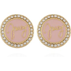 Juicy Couture Two Tone Gold and Pink Circle Button Stud Earrings
