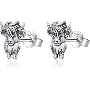 Highland Cow Earrings for Women 925 Sterling Silver Cute Animal Cow Stud Earrings Cow Stuffed Jewelry Christmas Gifts for Mom Daughter