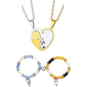 Stainless Steel His and Her Heart Lock Key Matching Puzzle Couples Pendant Necklace