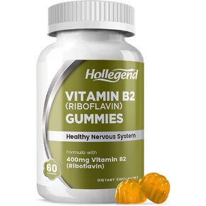 Vitamin B2 Gummies Riboflavin 400mg, B2 Vitamin Chewable Supplement for Migraine Relief, Vegan, Non GMO, Orange Flavor, 60 Count