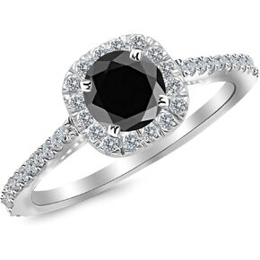 1.35 to 2.13 Carat 14K White Gold Gorgeous Classic Cushion Halo Style Diamond Engagement Ring with a 1 Carat Black Diamond Center (Heirloom Quality)