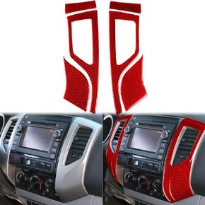Auto Dashboard Main Driver's Left Side Decoration Panel Decal 2pcs Premium Sticker Cover Compatible with Toyota Tacoma 2005-2015 Real Carbon Fiber Interior Trim Accessories Red, TY7254