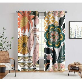Boho Floral Botanical Curtains for Living Room Tropical Plant Leaves Colorful Bohemian Flower Blackout Thermal Insulated Window Drapes for Bedroom 52 x 84 Inches Long 2 Panels CLOKTY0027