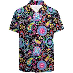 LARSD 80s Shirts for Men 90s Button Up Shirt Vintage Retro Hawaiian Beach Shirt Neon Disco Shirt Funny Party Shirt