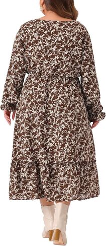Agnes Orinda Plus Size Dress for Women Boho Floral Print V Neck Long Sleeve Ruffle Hem Long Maxi Dresses Casual Vacation in Kuwait