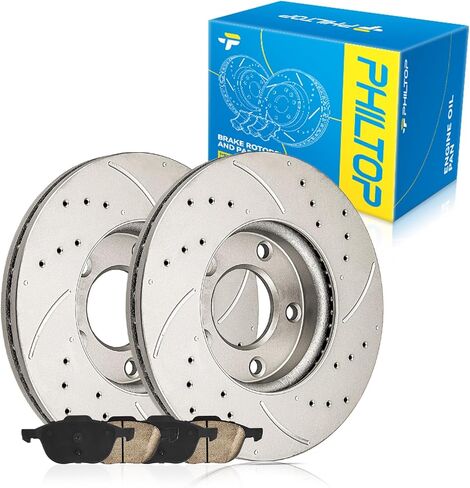 PHILTOP 10.9 inch(277.9 mm) Front Drilled and Slotted Disc Brake Rotors + Ceramic Pads Kit Compatible with 3, 6-PC Set in Saudi Arabia