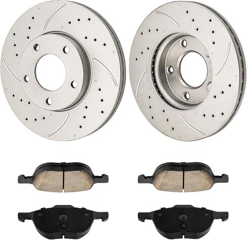 PHILTOP 10.9 inch(277.9 mm) Front Drilled and Slotted Disc Brake Rotors + Ceramic Pads Kit Compatible with 3, 6-PC Set in Saudi Arabia