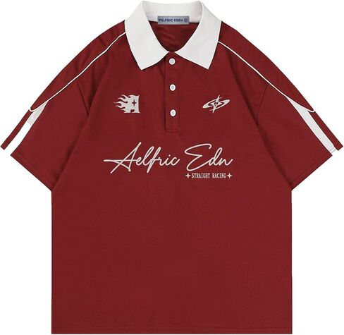 تيشيرت بولو Aelfric Eden Vintage Patchwork Polo بأكمام قصيرة وأزرار سفلية كبيرة الحجم in Kuwait