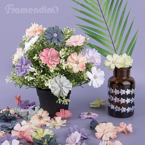 Framendino، 120 حزمة من رؤوس الزهور الصناعية المصنوعة من الحرير الاصطناعي الفاوانيا زهرة الأقحوان رأس زهرة صغيرة من القماش متعدد الألوان صغيرة لتزيين إكليل حفلات الزفاف والمنزل (نمطان) in Saudi Arabia