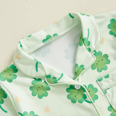 Toddler Boy Girl St Patricks Day Pajamas Set Cute Button Down Shamrock Print Shirt Long Pants Kids Sleepwear in Kuwait
