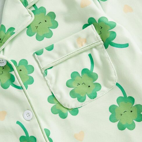 Toddler Boy Girl St Patricks Day Pajamas Set Cute Button Down Shamrock Print Shirt Long Pants Kids Sleepwear in Kuwait