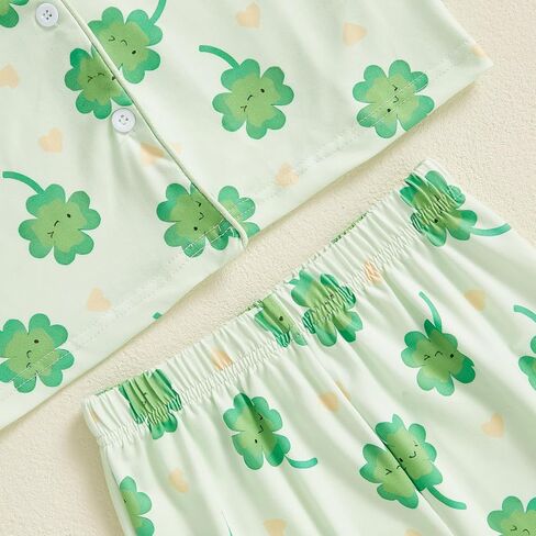 Toddler Boy Girl St Patricks Day Pajamas Set Cute Button Down Shamrock Print Shirt Long Pants Kids Sleepwear in Kuwait