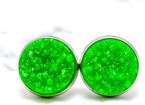 Neon Green Faux Druzy Stud Earrings in Saudi Arabia