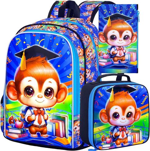AGSDON 3PCS Backpack for Boys, Kids Elementary Bookbag with Lunch Box, Water Resistant School Backpacks for Kindergarten in Saudi Arabia