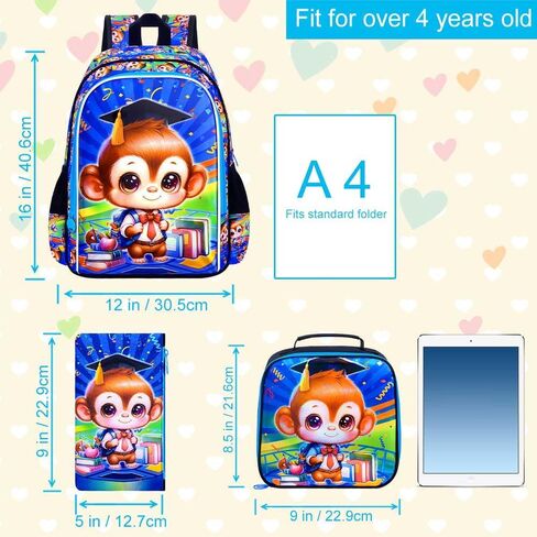 AGSDON 3PCS Backpack for Boys, Kids Elementary Bookbag with Lunch Box, Water Resistant School Backpacks for Kindergarten in Saudi Arabia