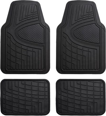 FH GROUP Car Seat Covers Premium Tall Channel Rubber Trimmable Floor Mats w. FH3001 Snake Pattern Silicone Steering Wheel Cover- Universal Fit for Trucks, SUVs, and Vans (Red/Black) F11311 in Saudi Arabia