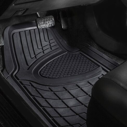 FH GROUP Car Seat Covers Premium Tall Channel Rubber Trimmable Floor Mats w. FH3001 Snake Pattern Silicone Steering Wheel Cover- Universal Fit for Trucks, SUVs, and Vans (Red/Black) F11311 in Saudi Arabia