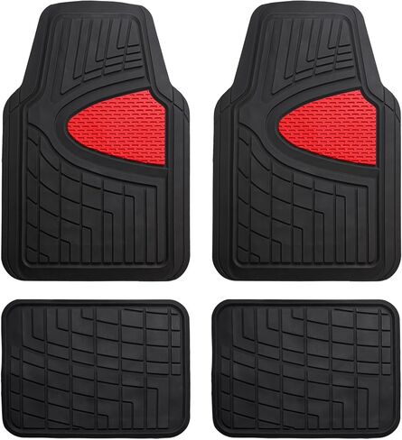 FH GROUP Car Seat Covers Premium Tall Channel Rubber Trimmable Floor Mats w. FH3001 Snake Pattern Silicone Steering Wheel Cover- Universal Fit for Trucks, SUVs, and Vans (Red/Black) F11311 in Saudi Arabia