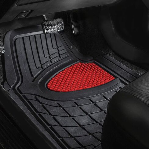 FH GROUP Car Seat Covers Premium Tall Channel Rubber Trimmable Floor Mats w. FH3001 Snake Pattern Silicone Steering Wheel Cover- Universal Fit for Trucks, SUVs, and Vans (Red/Black) F11311 in Saudi Arabia