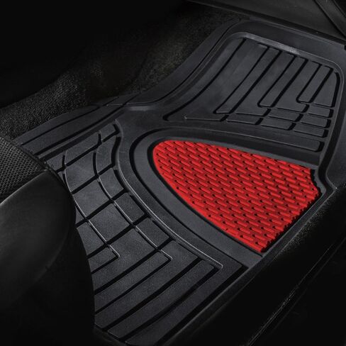 FH GROUP Car Seat Covers Premium Tall Channel Rubber Trimmable Floor Mats w. FH3001 Snake Pattern Silicone Steering Wheel Cover- Universal Fit for Trucks, SUVs, and Vans (Red/Black) F11311 in Saudi Arabia