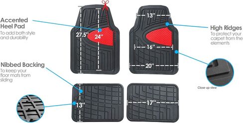 FH GROUP Car Seat Covers Premium Tall Channel Rubber Trimmable Floor Mats w. FH3001 Snake Pattern Silicone Steering Wheel Cover- Universal Fit for Trucks, SUVs, and Vans (Red/Black) F11311 in Saudi Arabia