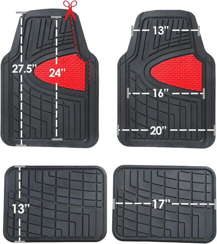 FH GROUP Car Seat Covers Premium Tall Channel Rubber Trimmable Floor Mats w. FH3001 Snake Pattern Silicone Steering Wheel Cover- Universal Fit for Trucks, SUVs, and Vans (Red/Black) F11311 in Saudi Arabia