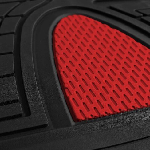 FH GROUP Car Seat Covers Premium Tall Channel Rubber Trimmable Floor Mats w. FH3001 Snake Pattern Silicone Steering Wheel Cover- Universal Fit for Trucks, SUVs, and Vans (Red/Black) F11311 in Saudi Arabia