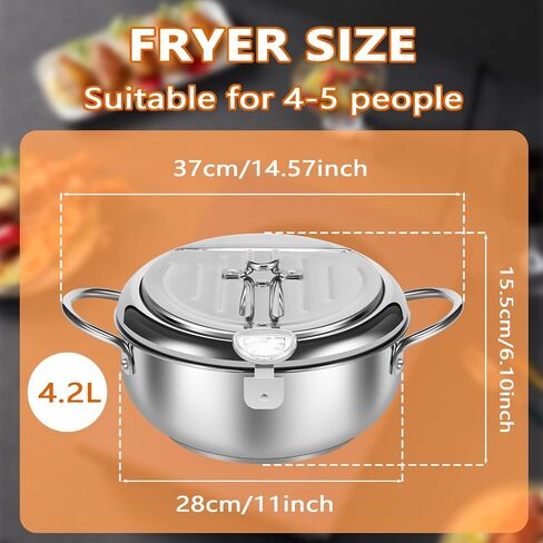 9.76 inches 3.4L 304 Stainless Steel Deep Fryer Pot,Janpanese Style Tempura Frying Pot with Strainer Basket and Thermometer,Deep Frying Oil Container with Handle for Frying Fish Shrimp Chicken in Kuwait