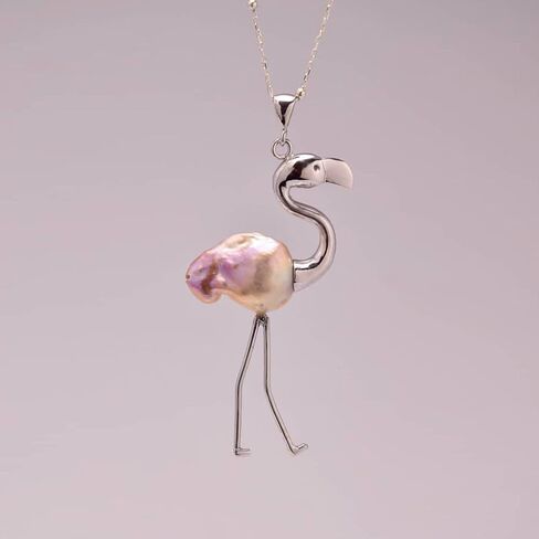 Freshwater Pearl Flamingo Necklace for Women with Baroque Pearl Choker Necklaces | 15mm Pearls | 18"+2.5" Extender | Love Wish Pearl Flamingo Jewelry for Women Girl in Saudi Arabia