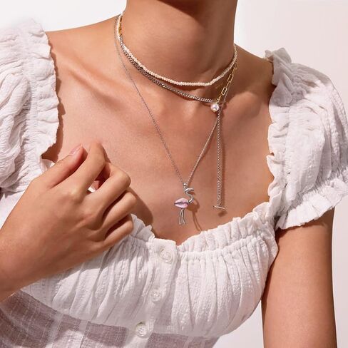 Freshwater Pearl Flamingo Necklace for Women with Baroque Pearl Choker Necklaces | 15mm Pearls | 18"+2.5" Extender | Love Wish Pearl Flamingo Jewelry for Women Girl in Saudi Arabia