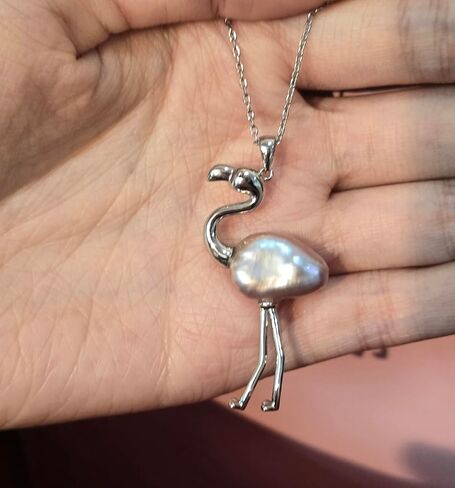 Freshwater Pearl Flamingo Necklace for Women with Baroque Pearl Choker Necklaces | 15mm Pearls | 18"+2.5" Extender | Love Wish Pearl Flamingo Jewelry for Women Girl in Saudi Arabia