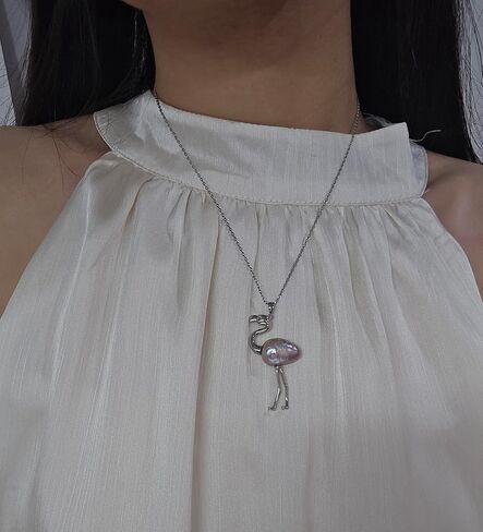 Freshwater Pearl Flamingo Necklace for Women with Baroque Pearl Choker Necklaces | 15mm Pearls | 18"+2.5" Extender | Love Wish Pearl Flamingo Jewelry for Women Girl in Saudi Arabia