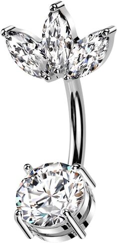 Pierced Owl 14GA 316L Stainless Steel CZ Crystal Marquise Fan Top Belly Button Ring in Kuwait