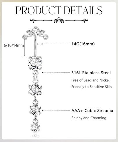 REVOLIA 5Pcs 14G Belly Button Ring for Women Dangling Belly Rings Curved Navel Ring Flower Butterfly Body Piercing Jewelry in Saudi Arabia