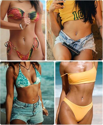 REVOLIA 5Pcs 14G Belly Button Ring for Women Dangling Belly Rings Curved Navel Ring Flower Butterfly Body Piercing Jewelry in Saudi Arabia
