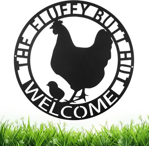 Tandefio Chicken Coop Metal Signs 12" Fluffy Butt Hut Sign Funny Chicken Decor Gift for Kitchen Farmhouse Wall Art for Must Haves Chicken Coop Accessories(Fluffy Butt) in Saudi Arabia