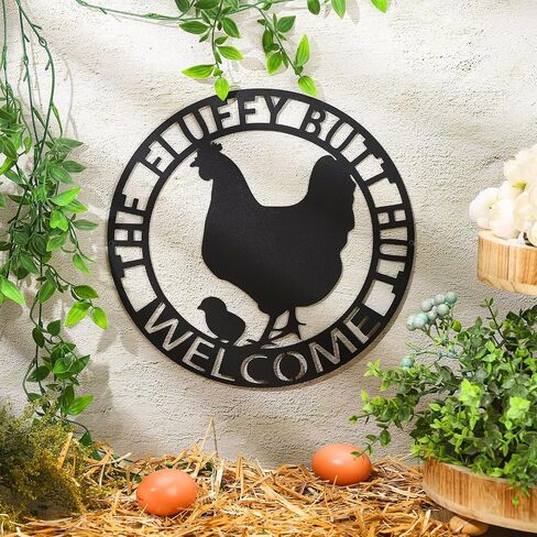 Tandefio Chicken Coop Metal Signs 12" Fluffy Butt Hut Sign Funny Chicken Decor Gift for Kitchen Farmhouse Wall Art for Must Haves Chicken Coop Accessories(Fluffy Butt) in Saudi Arabia