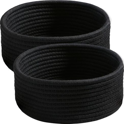 Hispqser Small Woven Baskets, Mini Basket for Storage Cotton Rope Baskets Set of 2 Little Decorative Cute Basket for Keys Desk Dog Cat Toy Kids Baby Mother's Day Gifts 7.48X7.48X3.54 inch (Orange) in Kuwait