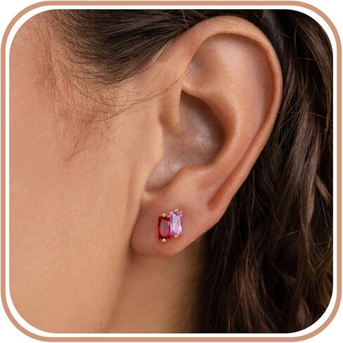 Gold Studs Earrings for Women Teen Gifts 2 Birthstone Earrings 14K Gold Plated Earring Studs Helix Piercing Jewelry Birthday Gift Ideas Anniversary Valentines Day Christmas Stocking Stuffers in Kuwait