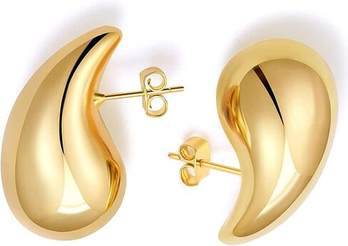 Chunky Gold Hoop Earrings for Women, Lightweight Teardrop Hoops Earrings with 18K Real Gold Plated, Hypoallergenic Earrings Waterdrop Hollow Open Jewelry for Women in Kuwait
