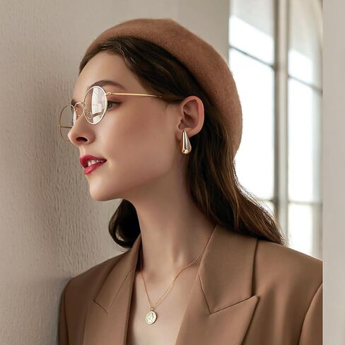 Chunky Gold Hoop Earrings for Women, Lightweight Teardrop Hoops Earrings with 18K Real Gold Plated, Hypoallergenic Earrings Waterdrop Hollow Open Jewelry for Women in Kuwait