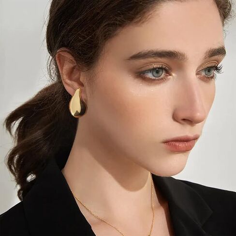 Chunky Gold Hoop Earrings for Women, Lightweight Teardrop Hoops Earrings with 18K Real Gold Plated, Hypoallergenic Earrings Waterdrop Hollow Open Jewelry for Women in Kuwait