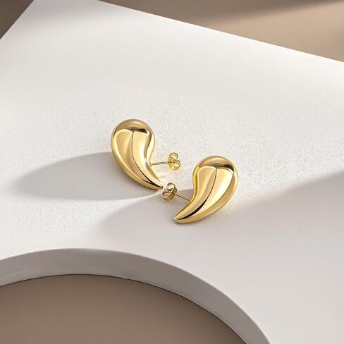 Chunky Gold Hoop Earrings for Women, Lightweight Teardrop Hoops Earrings with 18K Real Gold Plated, Hypoallergenic Earrings Waterdrop Hollow Open Jewelry for Women in Kuwait