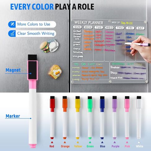 Acrylic Fridge Calendar, Magnetic Calendar for Refrigerator, Clear Monthly Planner with 8 Color Markers, Planning Board for Events/Business Meetings/Shopping Lists, Dry Erase Calendar-14.5 * 11.5'' in Saudi Arabia