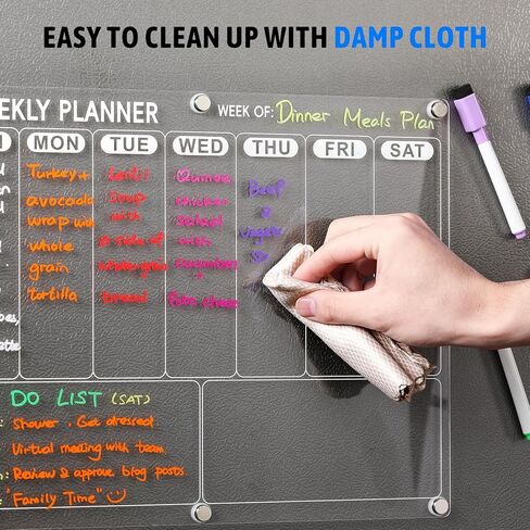Acrylic Fridge Calendar, Magnetic Calendar for Refrigerator, Clear Monthly Planner with 8 Color Markers, Planning Board for Events/Business Meetings/Shopping Lists, Dry Erase Calendar-14.5 * 11.5'' in Saudi Arabia