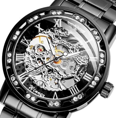 FORSINING Fashion Diamond Luminous Movement with Roman Number Mechanical Skeleton Wrist Watch in Saudi Arabia