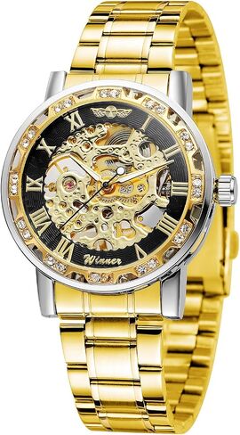 FORSINING Fashion Diamond Luminous Movement with Roman Number Mechanical Skeleton Wrist Watch in Saudi Arabia