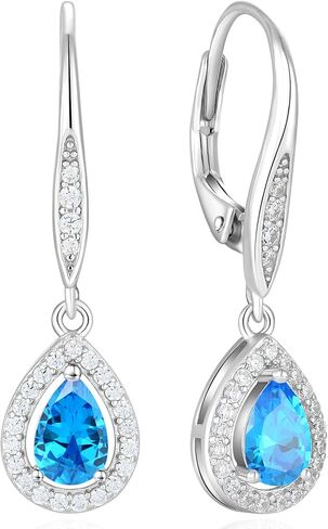 Teardrop Dangle Drop Earrings 925 Sterling Silver Halo Leverback Earring Birthstone Jewelry for Women in Kuwait